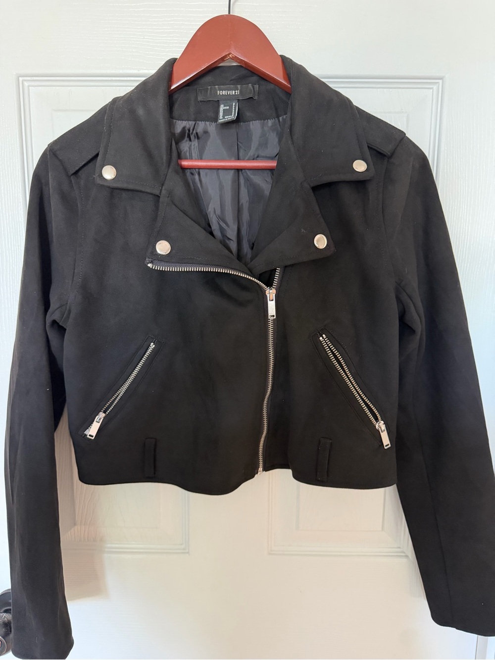 Forever 21 Black Faux-Suede Moto-Style Cropped Jacket